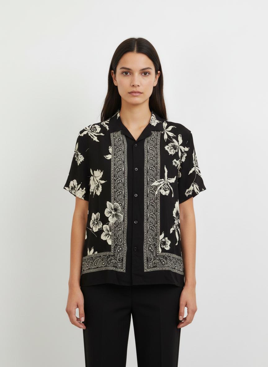 Chemise à Manches Courtes Noire et Blanche - Taille S/36