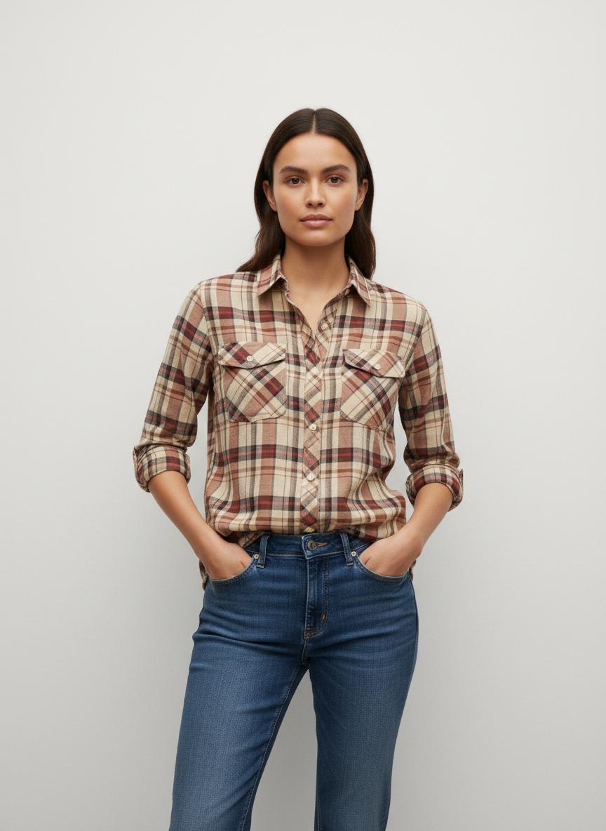 Chemise à Carreaux Beige et Rouge - Taille S/36