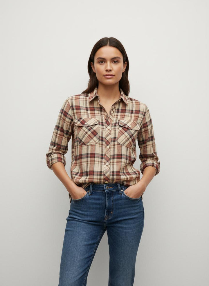 Chemise à Carreaux Beige et Rouge - Taille S/36
