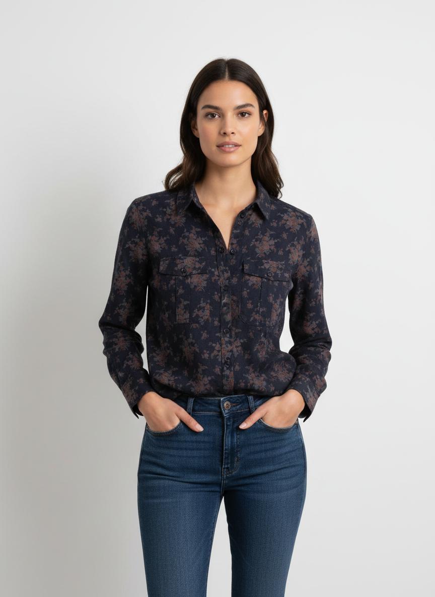 Chemise Fleurie Bleu et Marron - Taille S/36