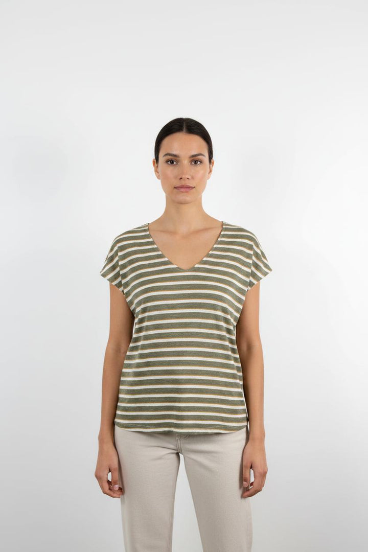 Tee-shirt Rayé Vert et Blanc - Taille M/38