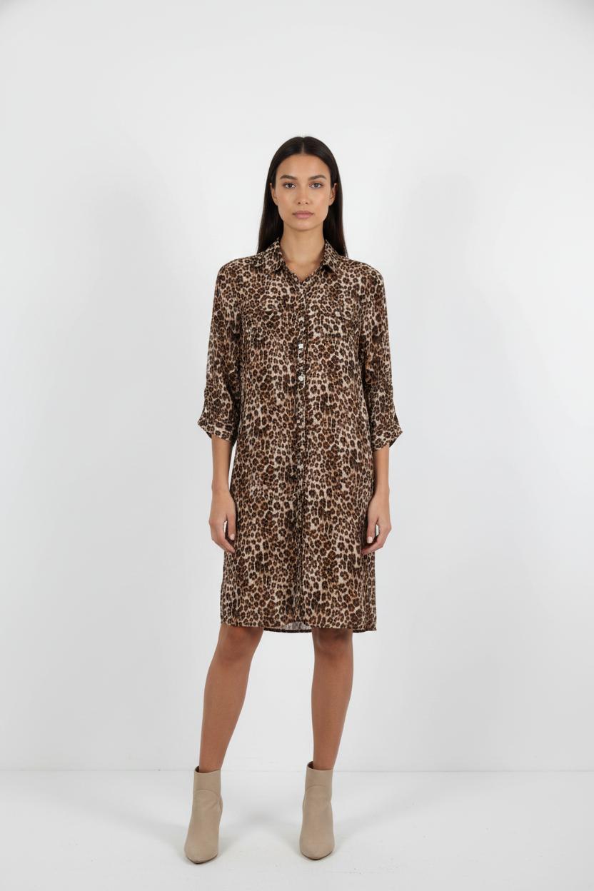 Robe Chemise Léopard Marron et Beige - Taille S/36