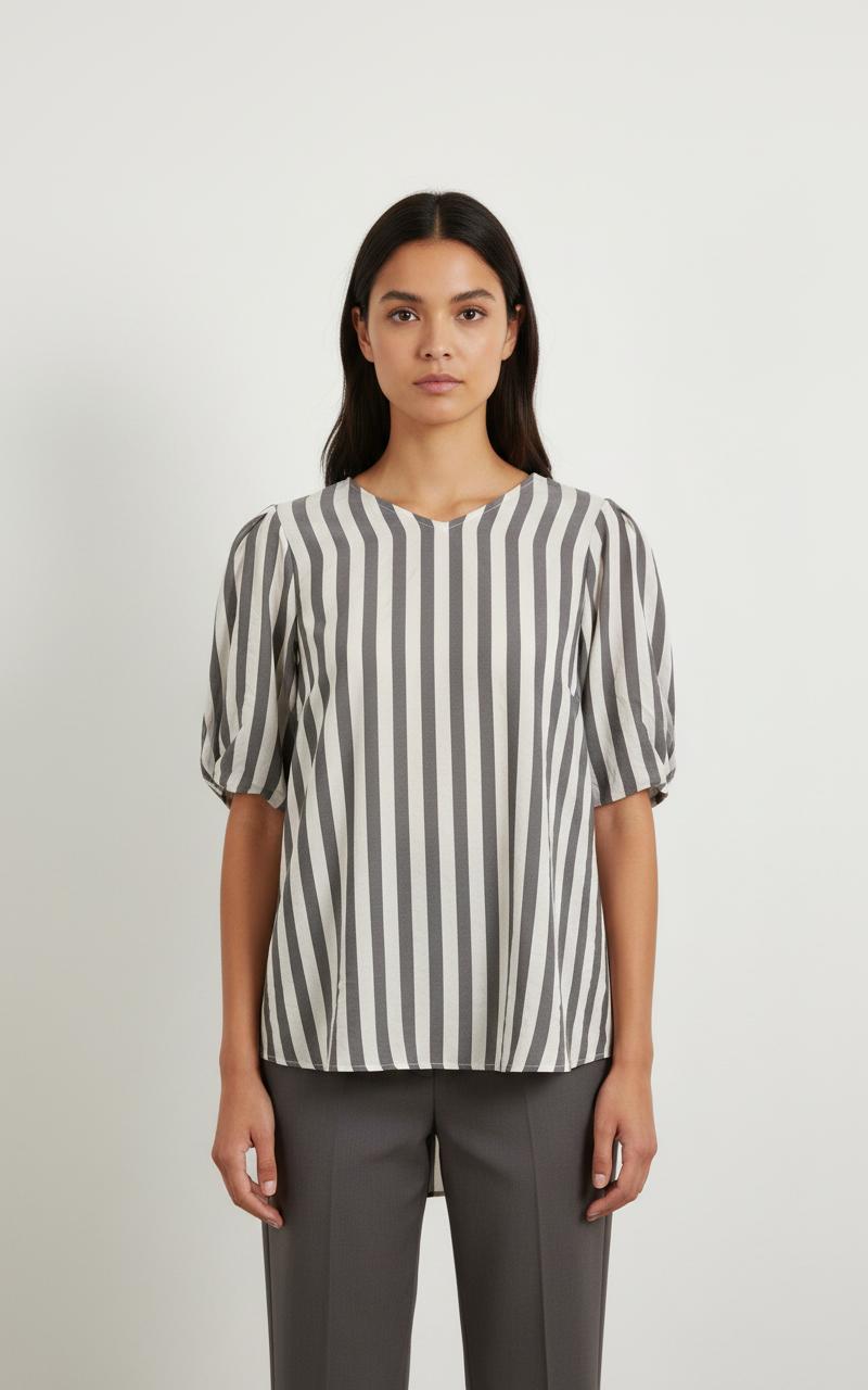 Blouse Rayée Grise et Blanche - Taille M/38