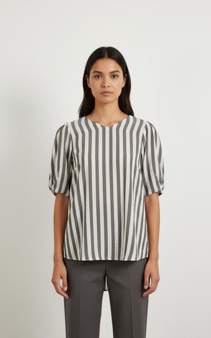 Blouse Rayée Grise et Blanche - Taille M/38