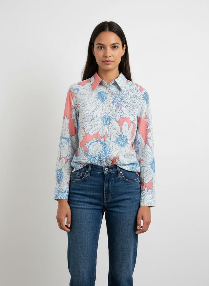Chemise Fleurie Bleue et Rose - Taille S/36