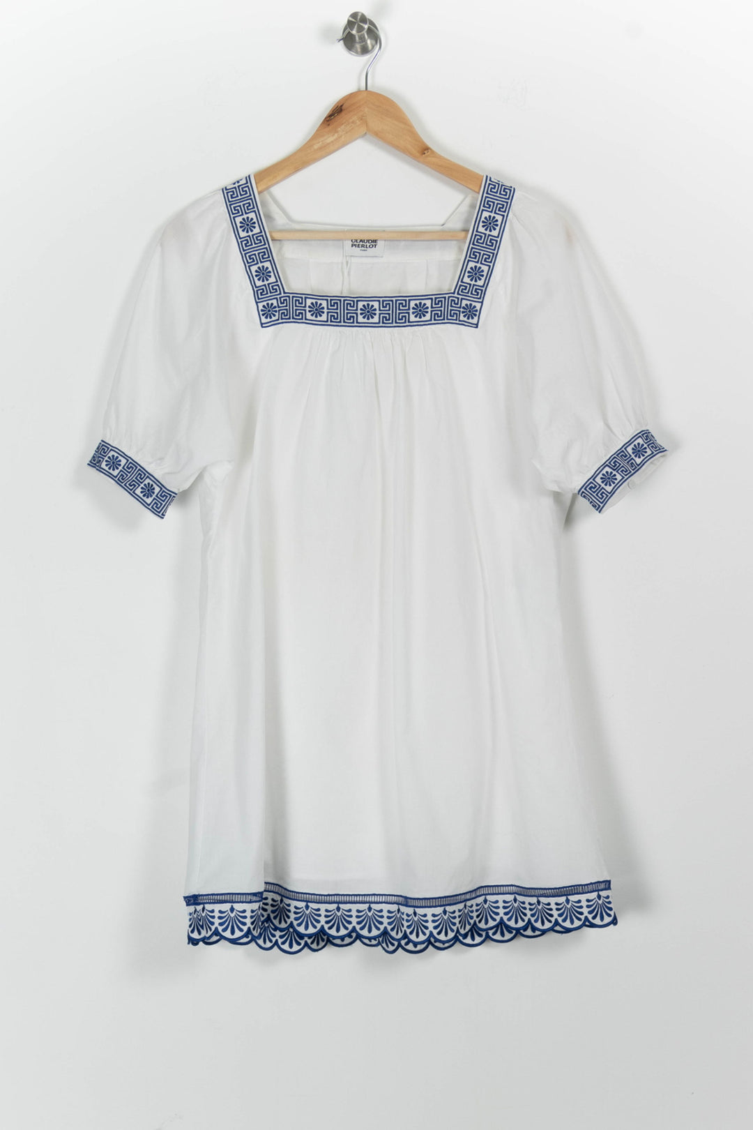 Robe Brodée Blanche et Bleue - Taille S/36 de la marque Claudie Pierlot | PARAD65420 - Vendu par Paradigme - Image 2
