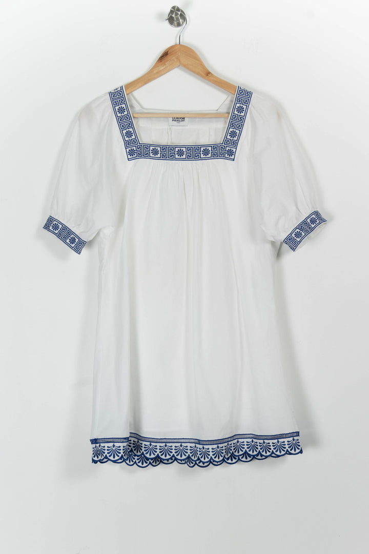 Robe Brodée Blanche et Bleue - Taille S/36 de la marque Claudie Pierlot | PARAD65420 - Vendu par Paradigme - Image 2