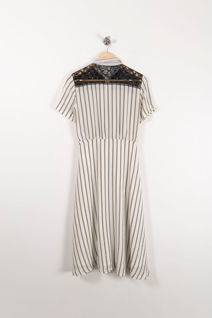 Robe Chemise Rayée Beige et Noire - Taille S/36 de la marque Sandro | PARAD65465 - Vendu par Paradigme - Image 4