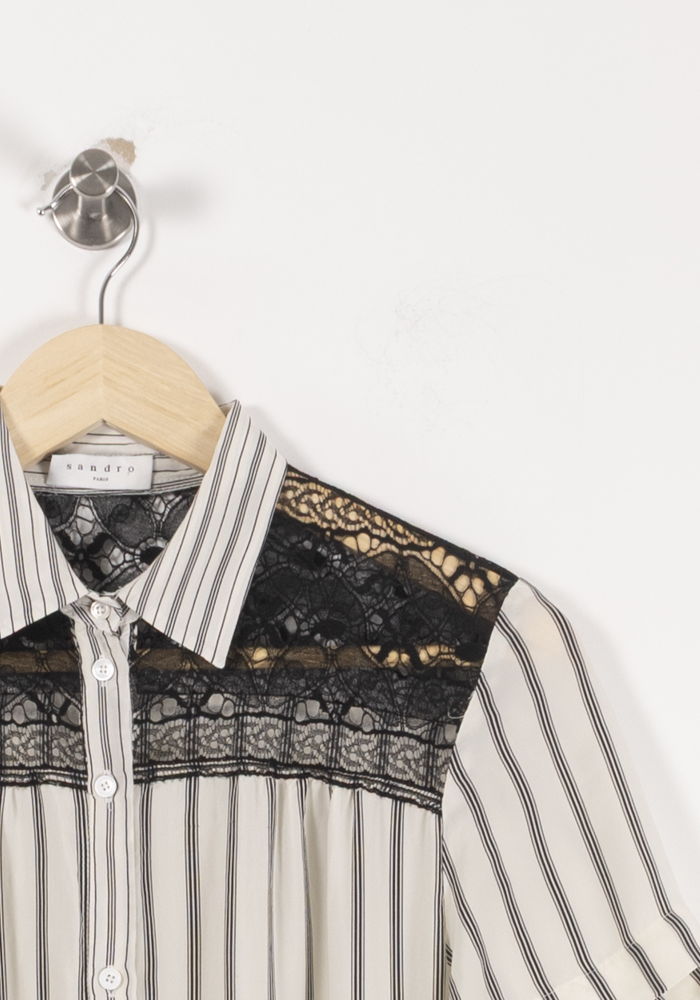 Robe Chemise Rayée Beige et Noire - Taille S/36 de la marque Sandro | PARAD65465 - Vendu par Paradigme - Image 3