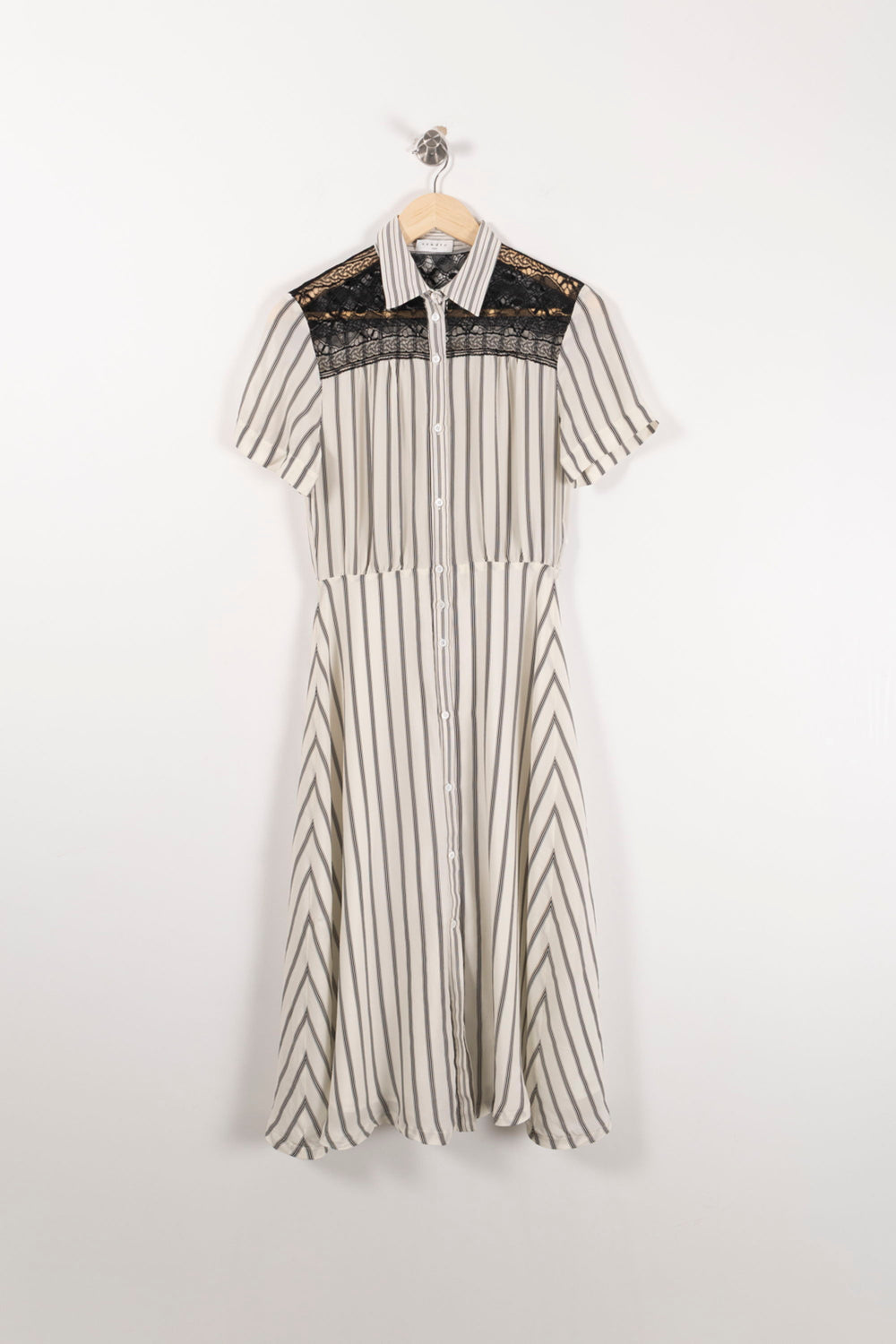 Robe Chemise Rayée Beige et Noire - Taille S/36 de la marque Sandro | PARAD65465 - Vendu par Paradigme - Image 2