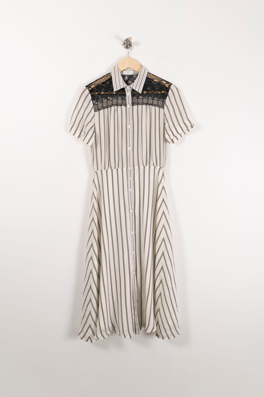 Robe Chemise Rayée Beige et Noire - Taille S/36 de la marque Sandro | PARAD65465 - Vendu par Paradigme - Image 2