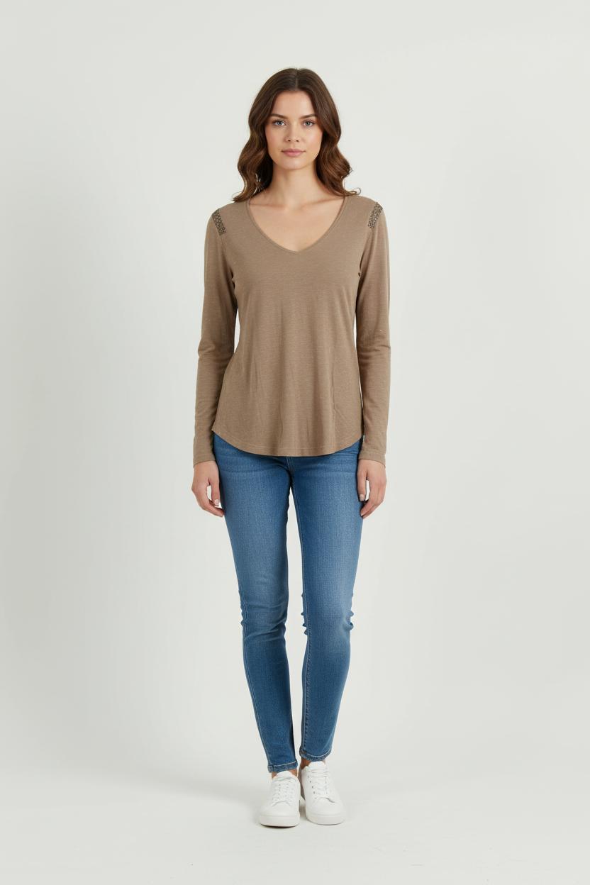Tee-shirt à Manches Longues Marron - Taille S/36 de la marque IKKS | PARAD66202 - Vendu par Paradigme - Image 1