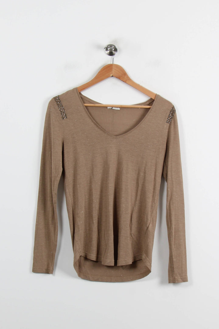 Tee-shirt à Manches Longues Marron - Taille S/36 de la marque IKKS | PARAD66202 - Vendu par Paradigme - Image 2