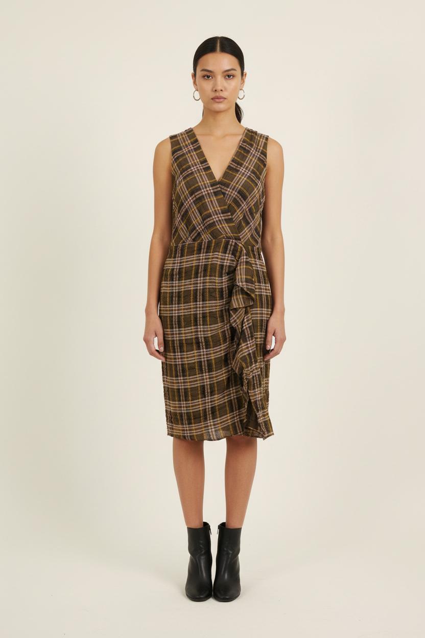 Robe Croisée Marron à Carreaux - Taille S/36 de la marque Vanessa Bruno | PARAD66268 - Vendu par Paradigme - Image 1