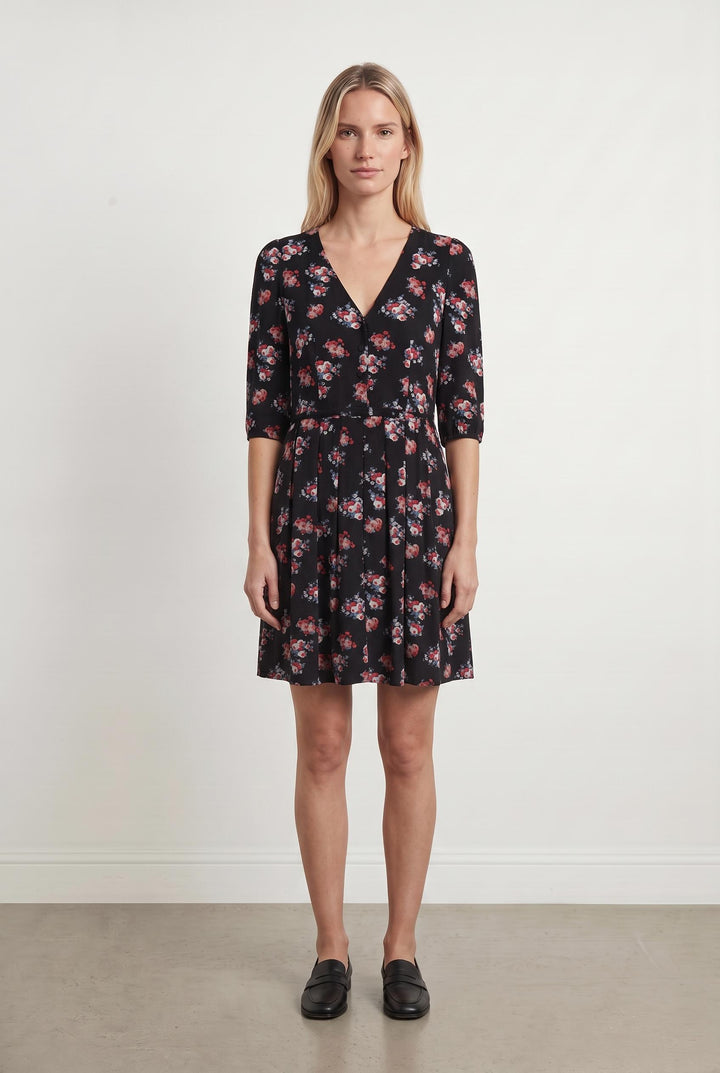 Robe Midi Noire à Fleurs Rouges - Taille M/38 de la marque Claudie Pierlot | PARAD66327 - Vendu par Paradigme - Image 1