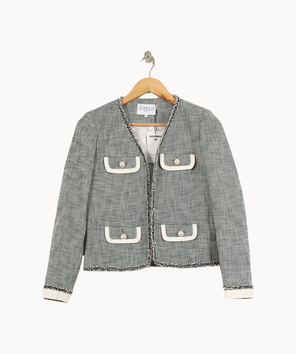 Veste Grise et Blanche - Taille XS/34 de la marque Claudie Pierlot | PARAD66368 - Vendu par Paradigme - Image 2