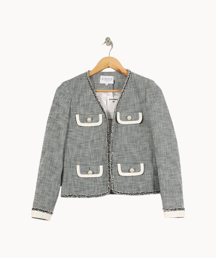 Veste Grise et Blanche - Taille XS/34 de la marque Claudie Pierlot | PARAD66368 - Vendu par Paradigme - Image 2