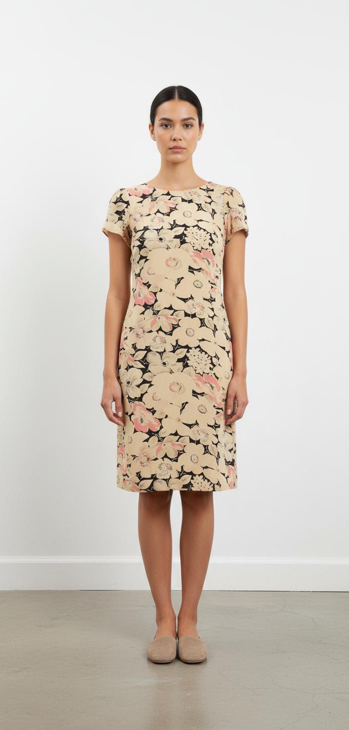 Robe Fleurie Beige et Noire - Taille S/36