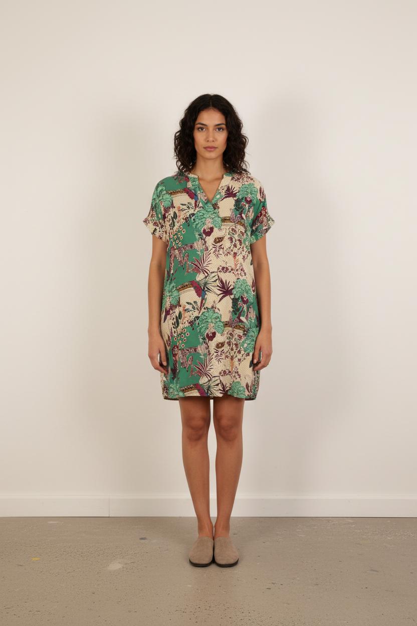 Robe Vert et Beige - Taille L/40