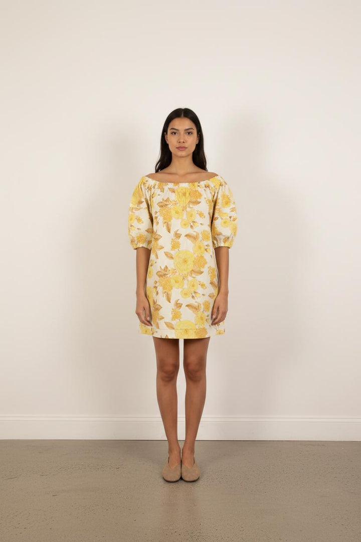 Robe Fleurie Jaune et Beige - Taille S/36