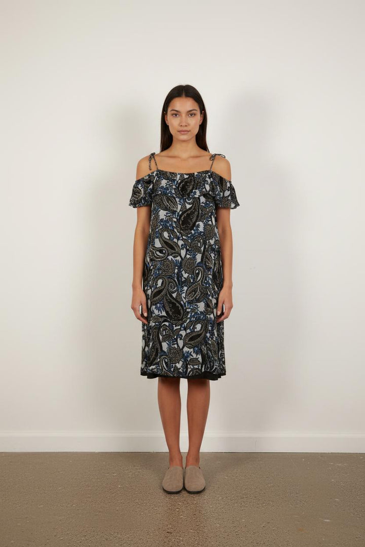 Robe Épaules Dénudées Noire et Bleue - Taille S/36
