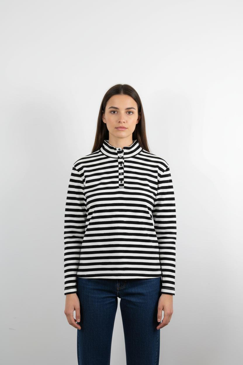 T-shirt Manches Longues Noir et Blanc - Taille S/36
