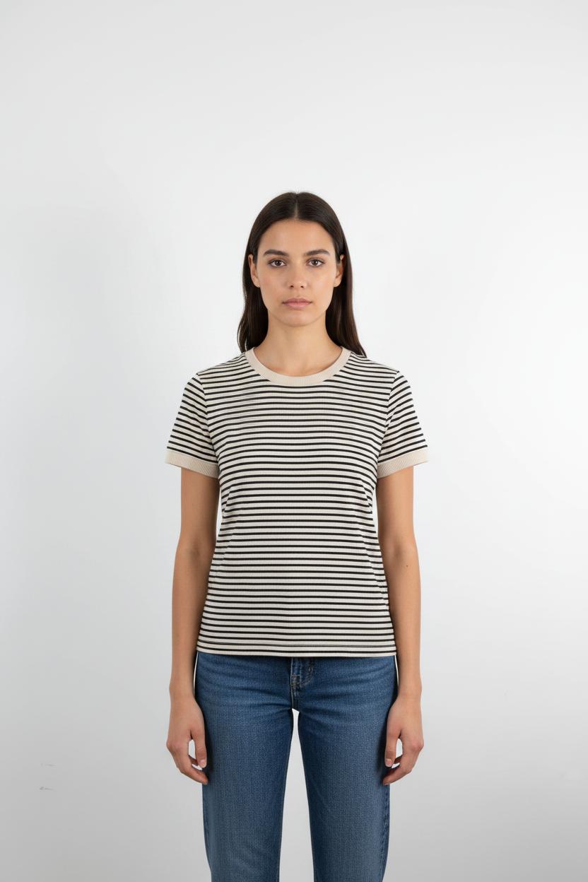 Tee-shirt Rayé Beige et Noir - Taille S/36