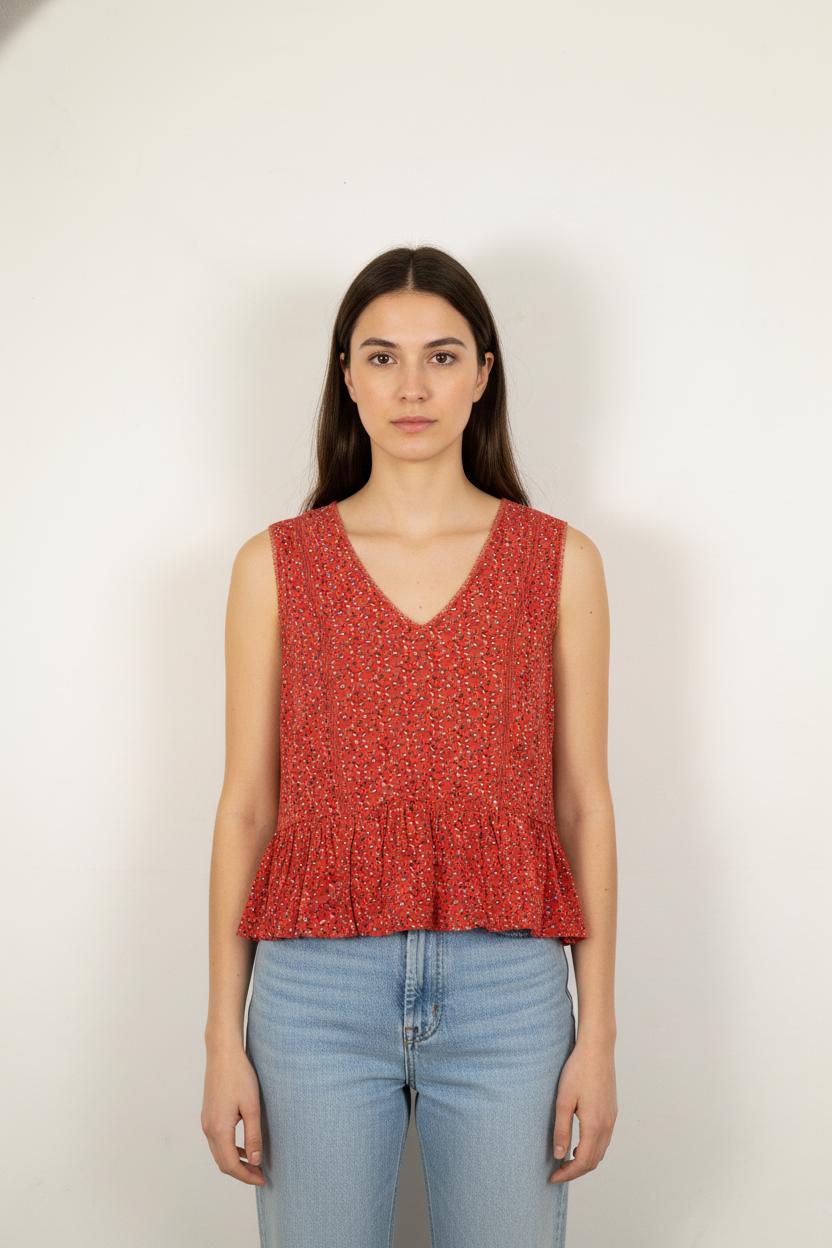 Top Sans Manches Rouge - Taille M/38