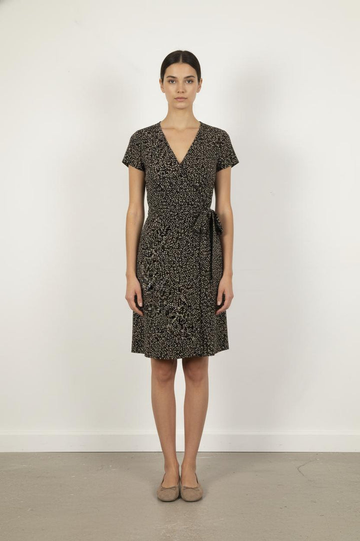 Robe portefeuille noire et beige - Taille XS/34