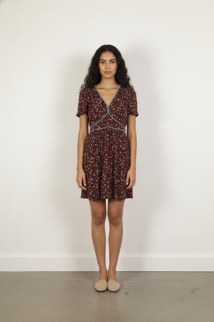 Robe Fleurie Bordeaux et Bleu - Taille XS/34