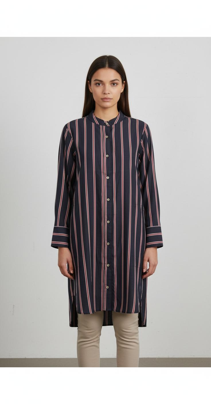 Chemise Longue Bleu Marine et Blanche - Taille S/36