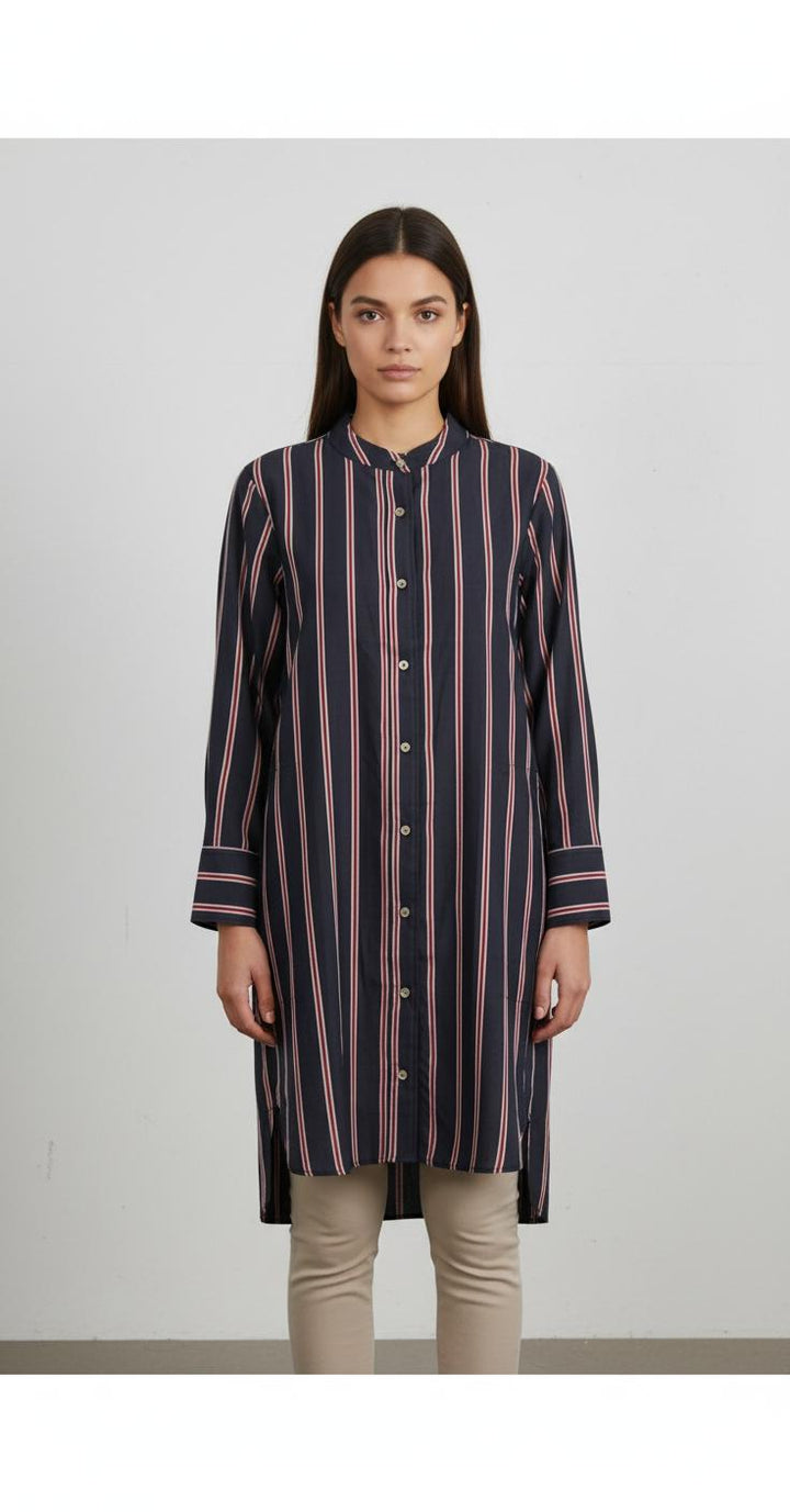 Chemise Longue Bleu Marine et Blanche - Taille S/36