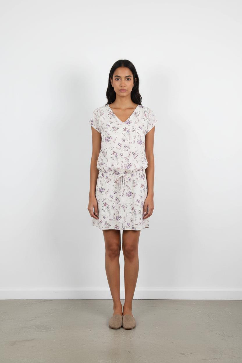 Robe Fleurie Blanche et Violette - Taille S/36