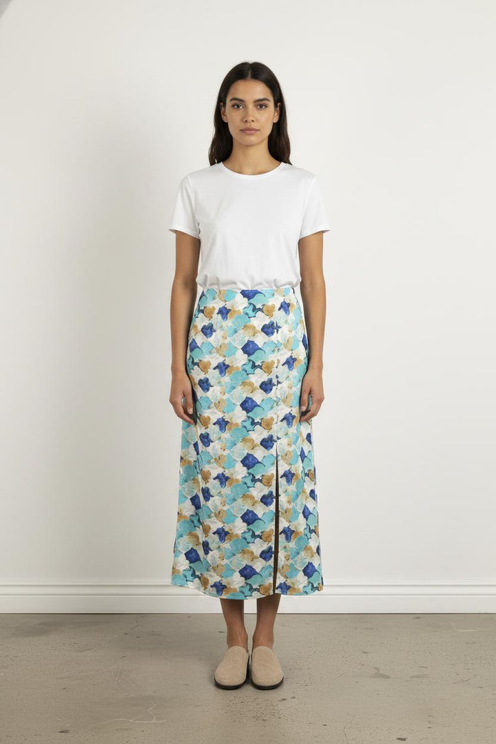 Jupe Longue Bleu Turquoise et Beige - Taille M/38