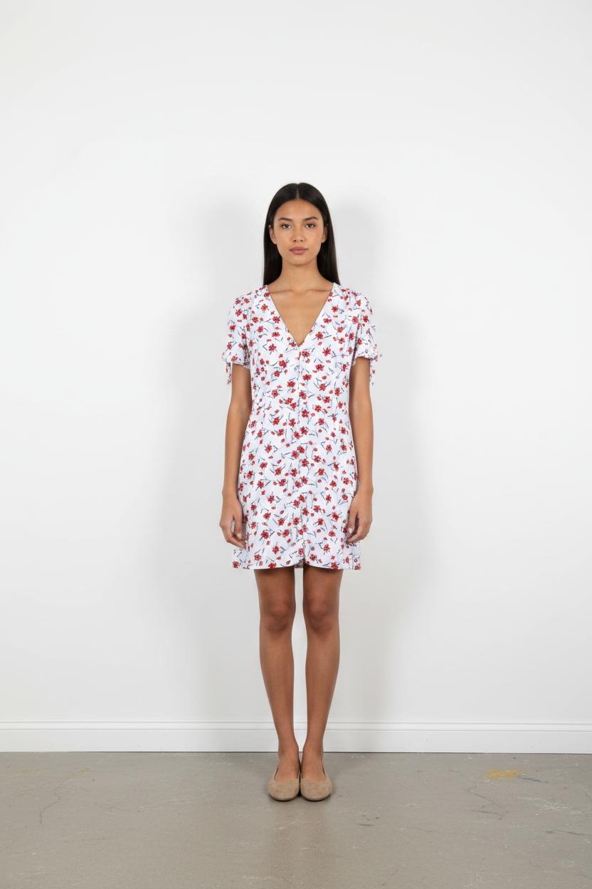 Robe Fleurie Blanche et Rouge - Taille S/36