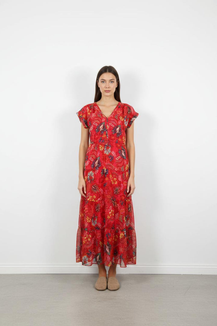 Robe Longue Rouge à Fleurs - Taille XS/34