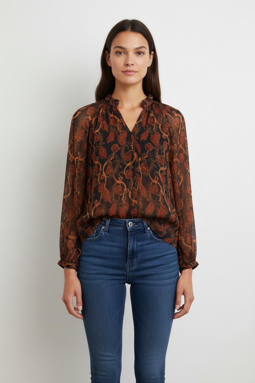 Blouse Marron et Noire - Taille XS/34