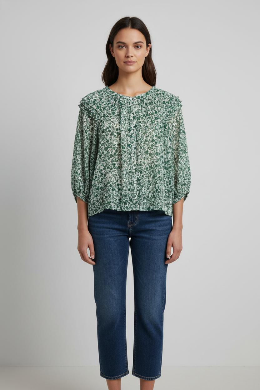 Blouse Verte et Blanche - Taille S/36