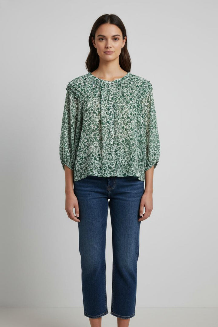 Blouse Verte et Blanche - Taille S/36