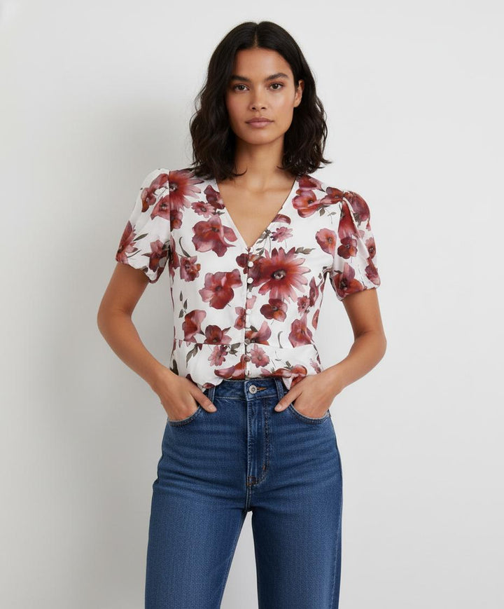 Blouse Blanche et Rouge - Taille S/36