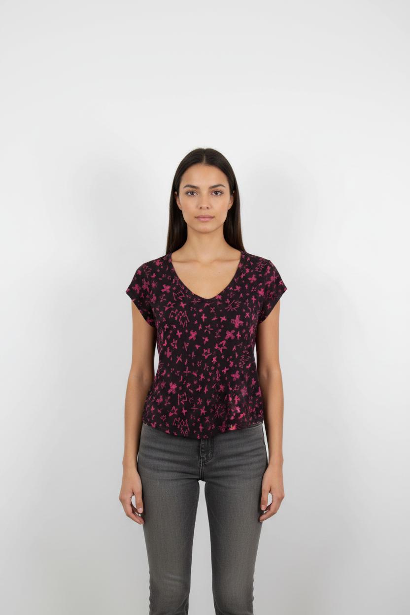 Tee-shirt Noir et Rose - Taille XS/34
