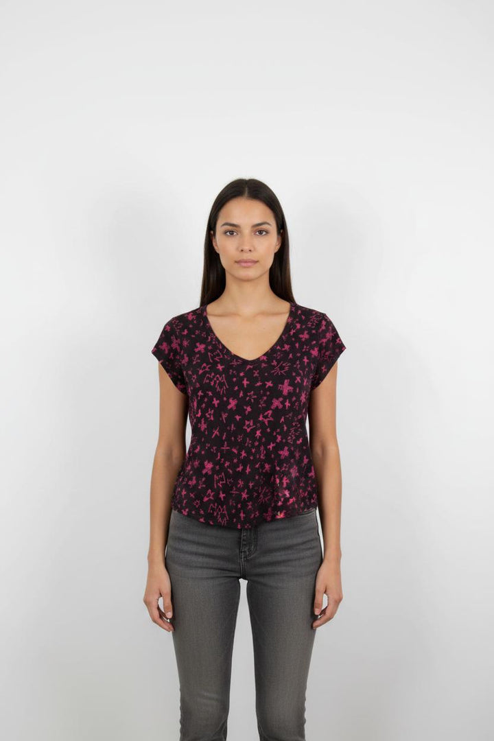Tee-shirt Noir et Rose - Taille XS/34
