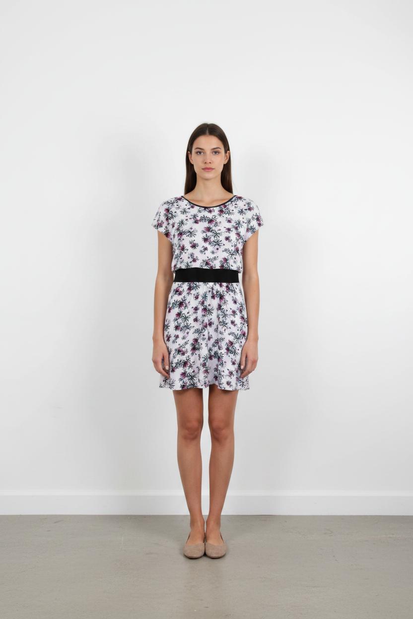 Robe Fleurie Blanche et Noire - Taille S/36