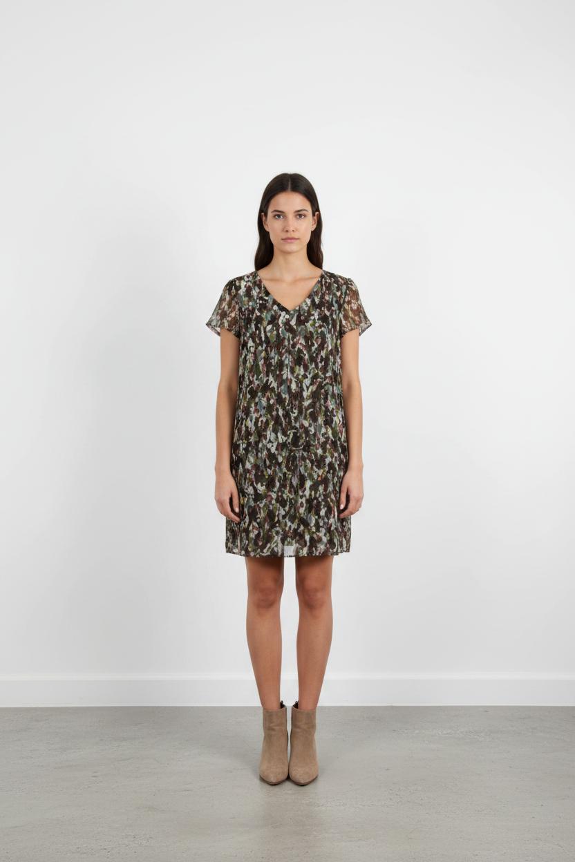 Robe Courte Verte et Marron - Taille XS/34