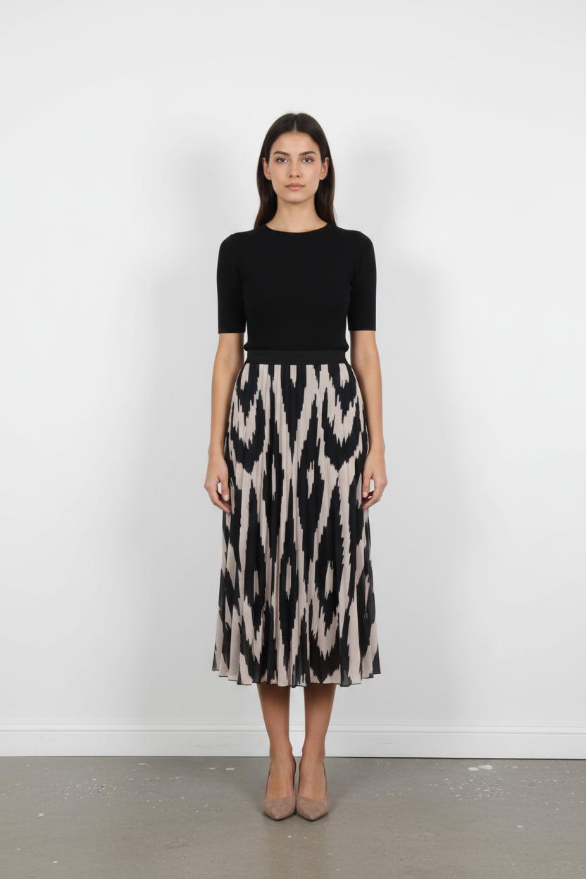 Jupe Plissée Noire et Beige - Taille L/40