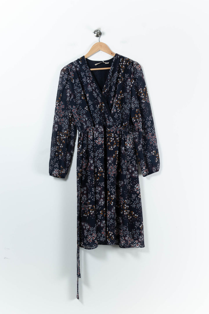 Robe Midi Bleue à Fleurs - Taille M/38 de la marque La Fée Maraboutée | PARAD67202 - Vendu par Paradigme - Image 2