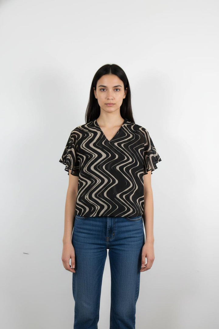 Blouse Noire et Beige - Taille S/36
