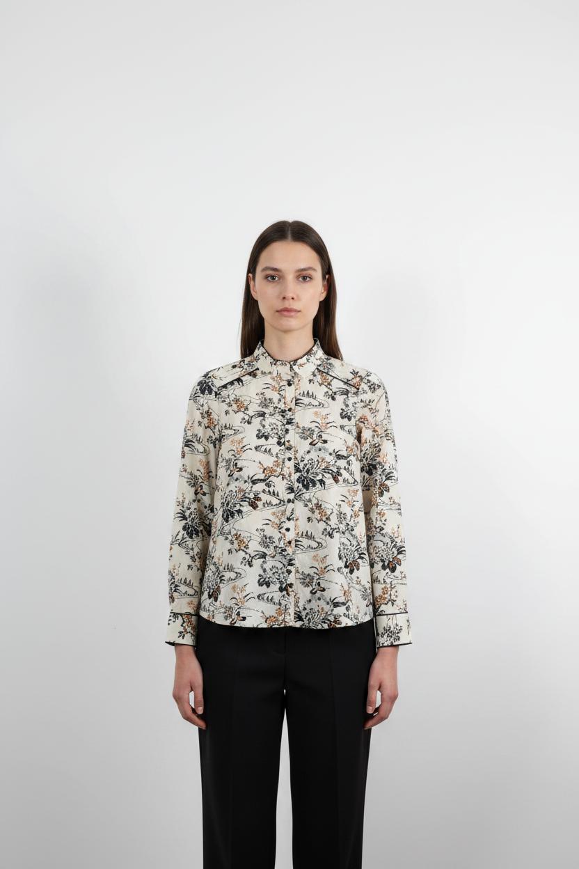 Chemise Imprimée Beige et Noire - Taille S/36