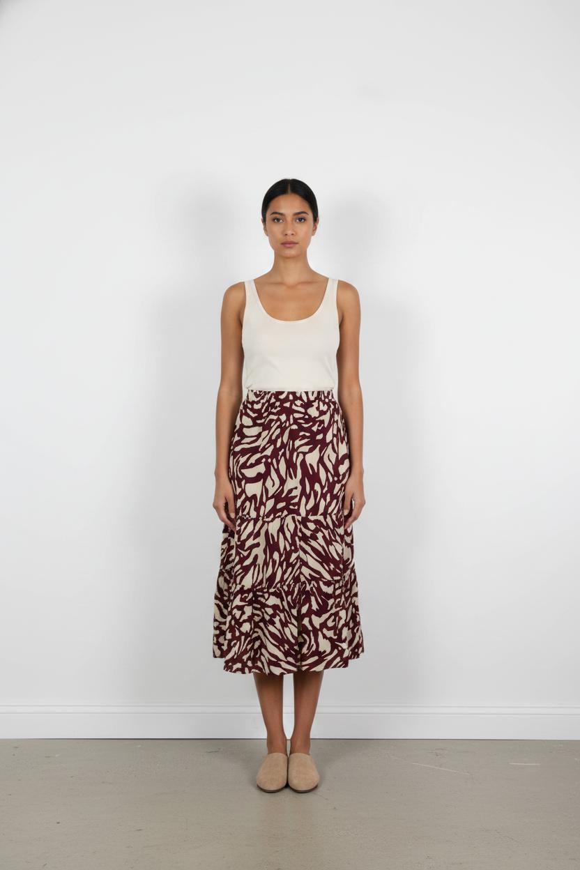 Jupe Midi Bordeaux et Écru - Taille S/36