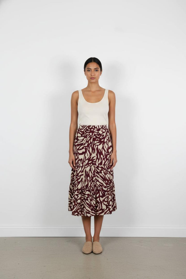 Jupe Midi Bordeaux et Écru - Taille S/36